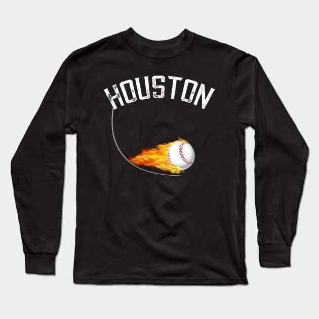 Baseball Houston Ball on Fire Long Sleeve T-Shirt by letnothingstopyou